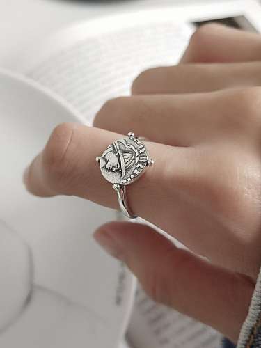 925 Sterling Silver Heart Vintage Portrait Free Size Midi Ring