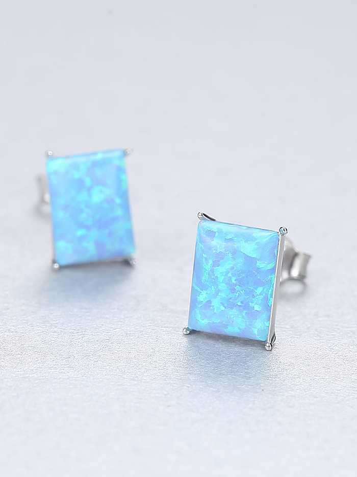 925 Sterling Silver Opal Blue Square Minimalist Stud Earring