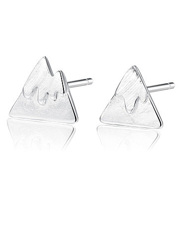 925 Sterling Silver With Glossy Simplistic Asymmetry Triangle Stud Earrings