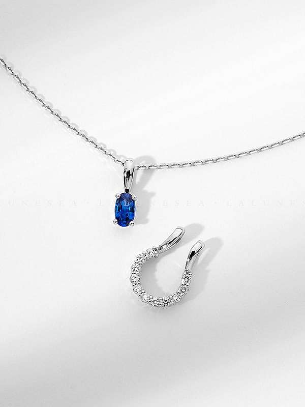 925 Sterling Silver Sapphire Blue Geometric Variety of wearing methods Dainty Necklace
