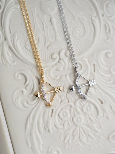 925 Sterling Silver Rhinestone Cupid Arrow of Love Dainty Necklace