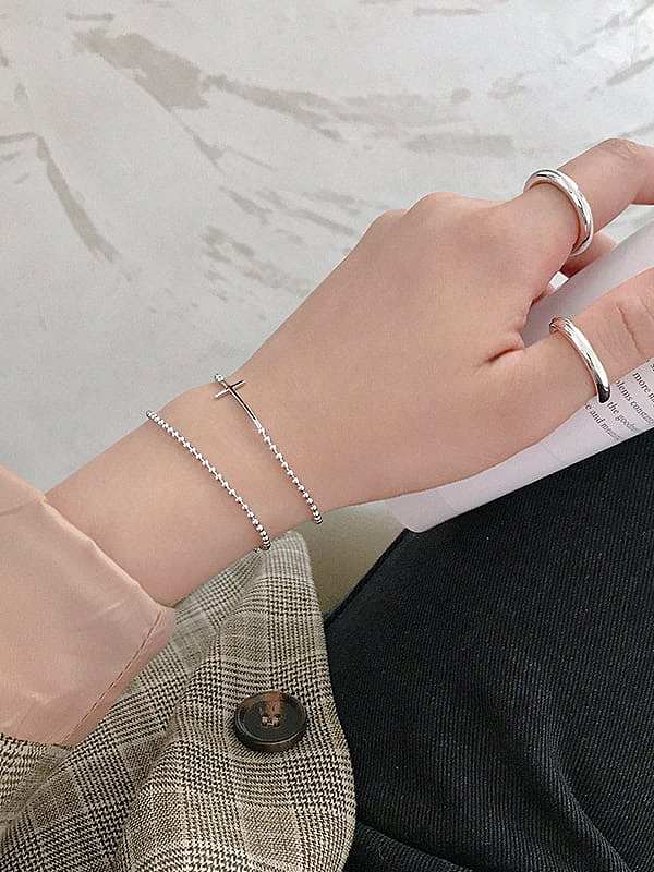 Argent sterling 925 avec bracelets de perles de transfert de charme simpliste plaqué argent