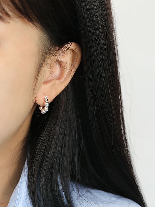 925 Sterling Silver Bead Geometric Minimalist Huggie Earring