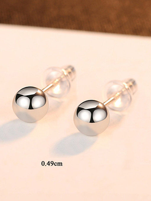925 Sterling Silver With Platinum Plated Simplistic Round Beads Stud Earrings