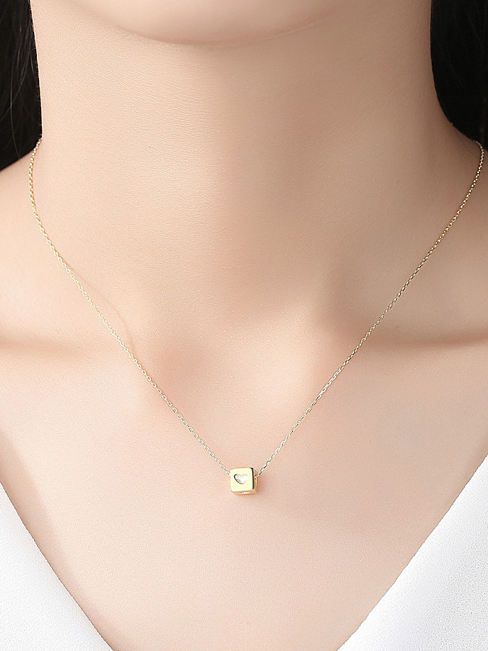925 Sterling Silver With Glossy Simplistic Square heart Necklaces