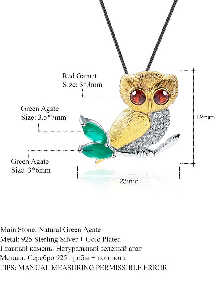 Collar artesanal de pájaro de piedra natural de plata de ley 925