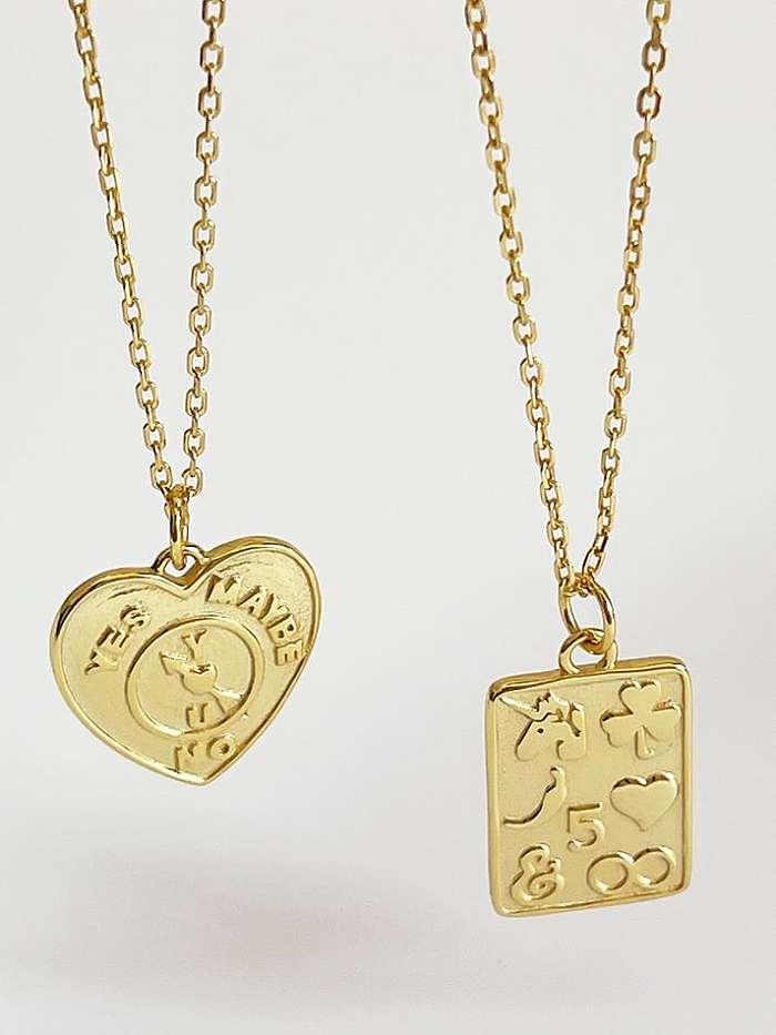 925 Sterling Silver Heart Vintage Rectangular Necklace