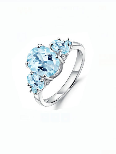 Anel de banda de luxo geométrico topázio azul suíço de prata esterlina 925