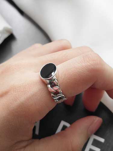 925 Sterling Silver Enamel Rubber Chain Vintage Free Size Midi Ring