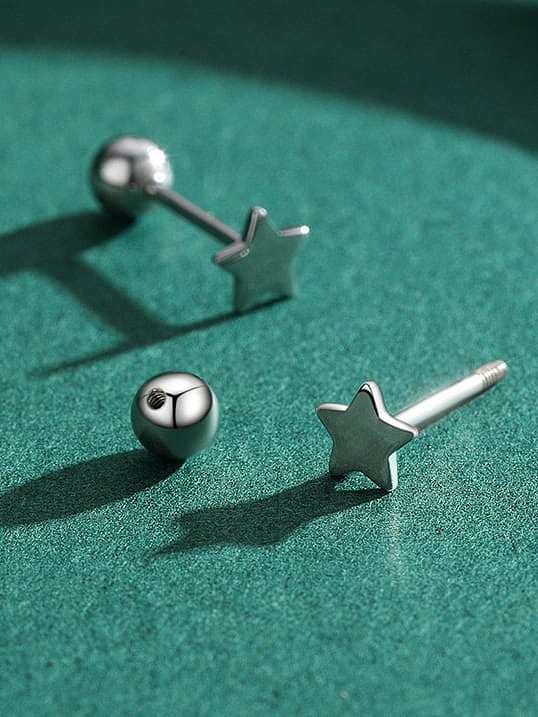 925 Sterling Silver Five-Pointed Star Minimalist Stud Earring