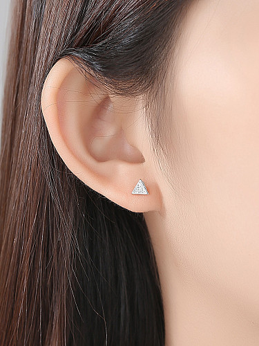 925 Sterling Silver With Cubic Zirconia Simplistic Triangle Stud Earrings