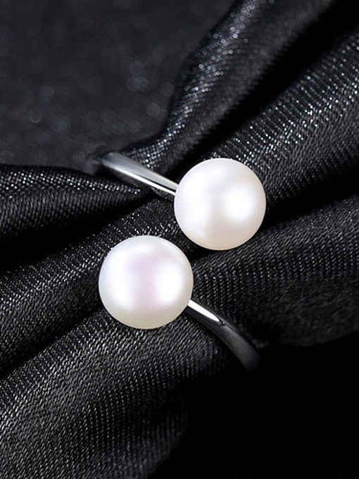 Sterling Silver 6-7mm natural freshwater pearl free size ring