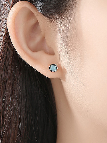 925 Sterling Silver With Turquoise Vintage Round Stud Earrings