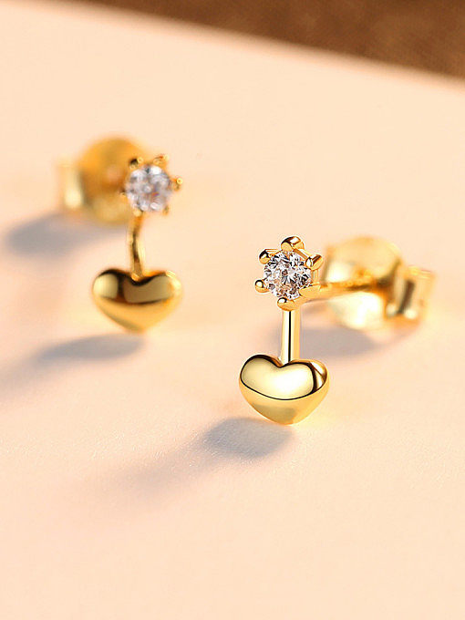 925 Sterling Silver With Cubic Zirconia Simplistic Heart Stud Earrings