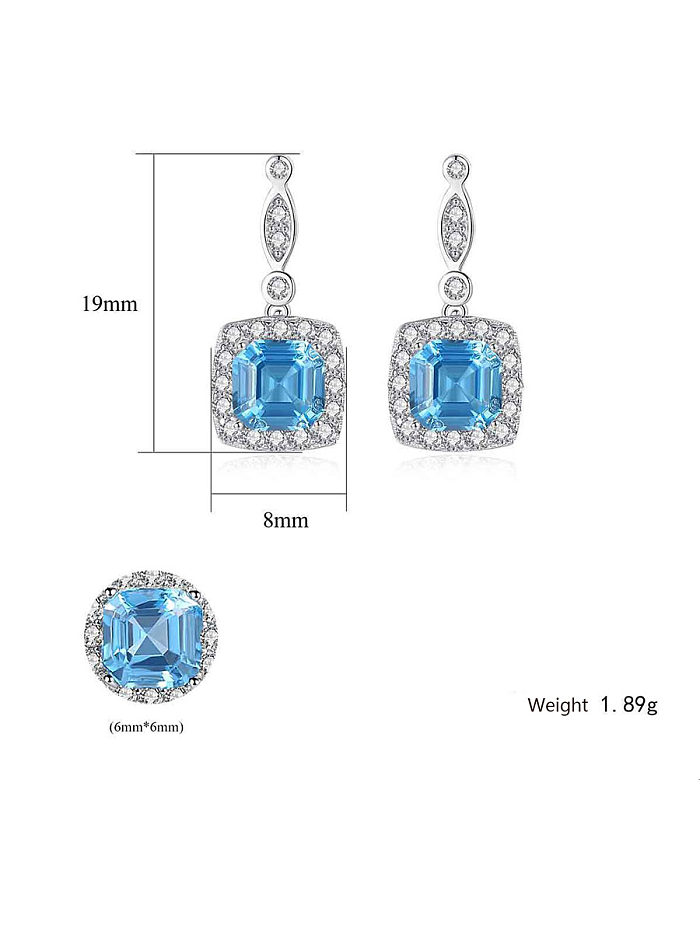 925 Sterling Silver With Platinum Plated Fashion Square Drop Earrings