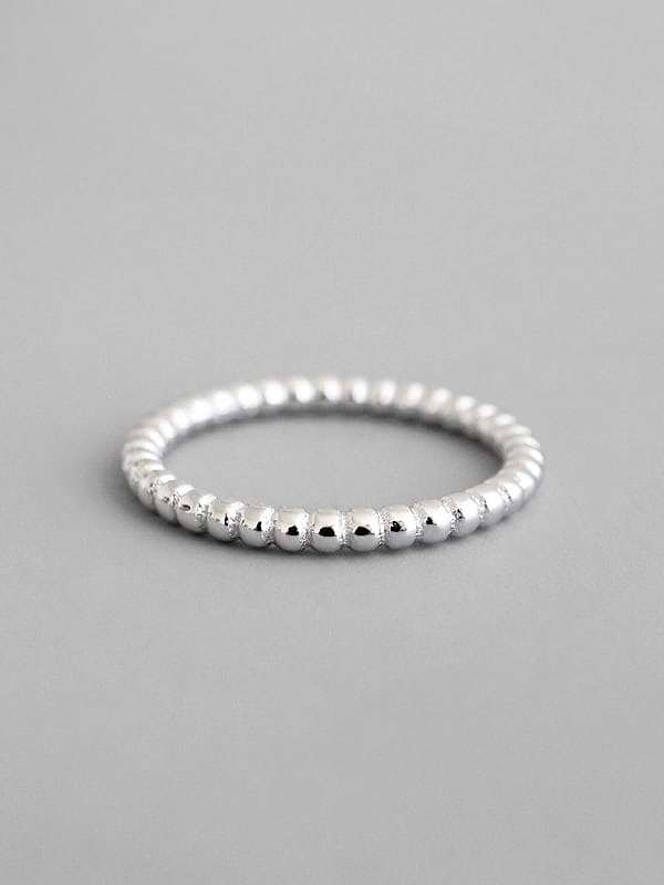 925 Sterling Silver Bead White Round Minimalist Midi Ring