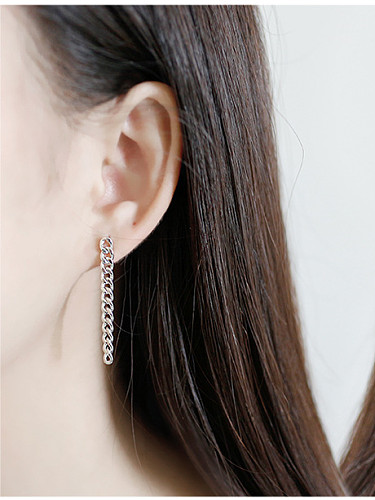 Sterling Silver retro style personality chain asymmetric Earrings