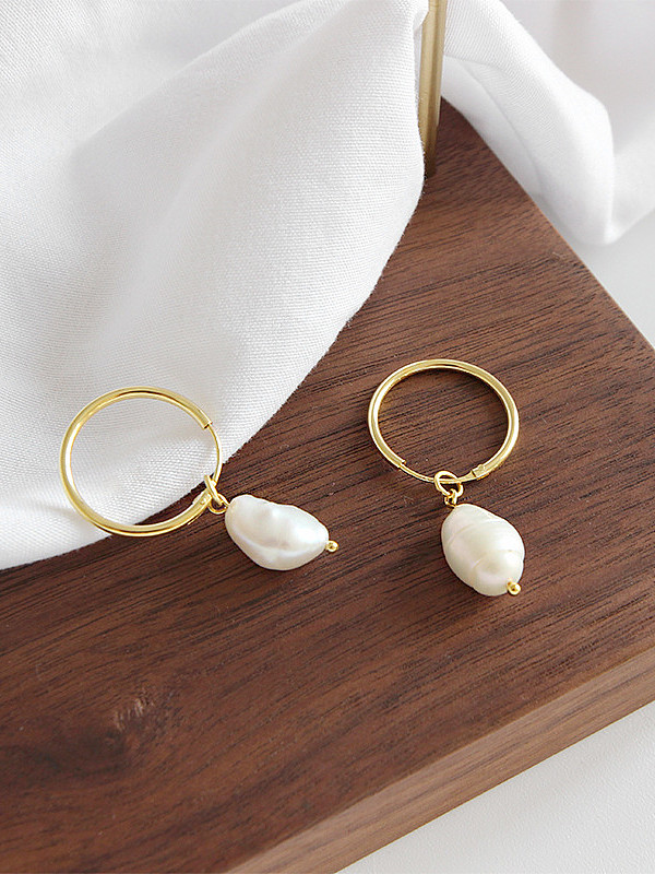 Sterling Silver simple geometric Baroque Freshwater Pearl Earrings