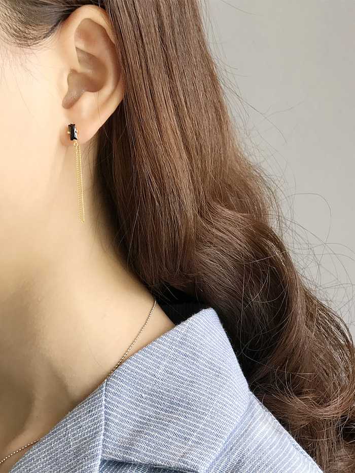 Boucle d'oreille enfileur minimaliste géométrique noir en argent sterling 925 avec oxyde de zirconium