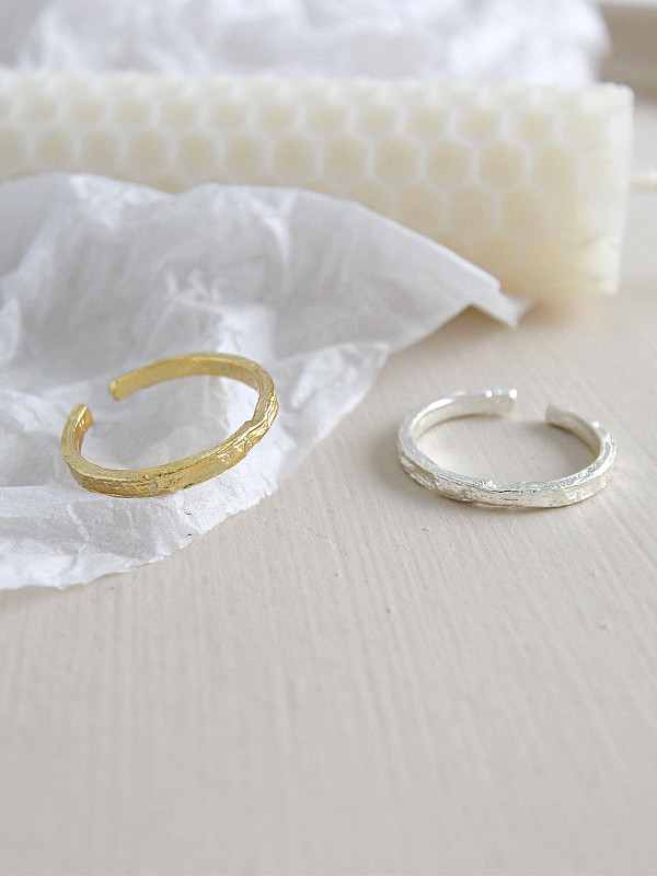 925 Sterling Silver With 18k Gold Plated Personality Irregular surface Free Size Rings