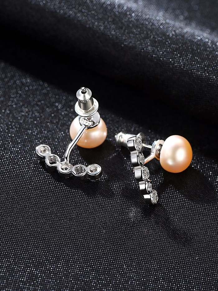 925 Sterling Silver Freshwater Pearl White Geometric Trend Two belts Stud Earring