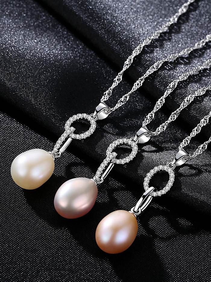 Bague double en argent sterling 925 sertie d'un collier pendentif en perles d'eau douce en zircon AAA