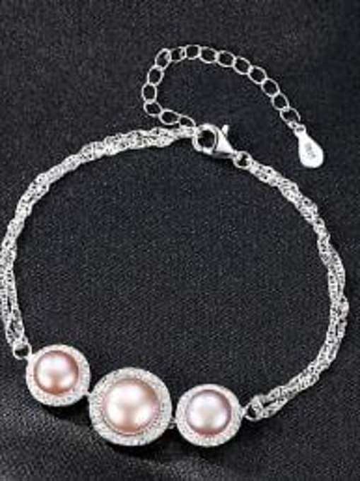 925 Sterling Silver ROUND Freshwater Pearl Bracelet