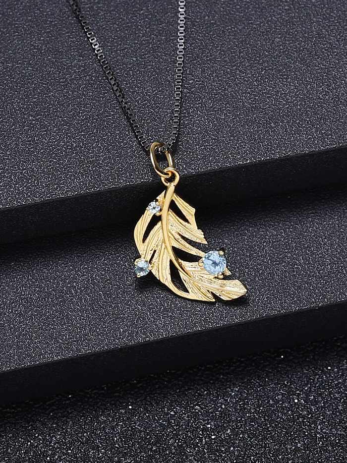 925 Sterling Silver Swiss Blue Topaz Feather Artisan Necklace