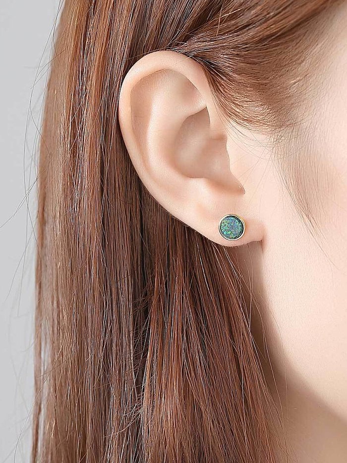 925 Sterling Silver Opal Multi Color Round Minimalist Stud Earring