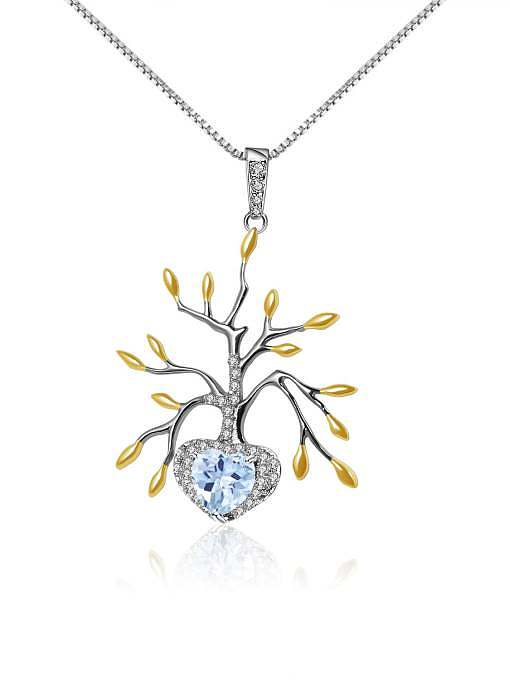 925 Sterling Silver Natural Topaz Artisan Tree of Life Pendant Necklace