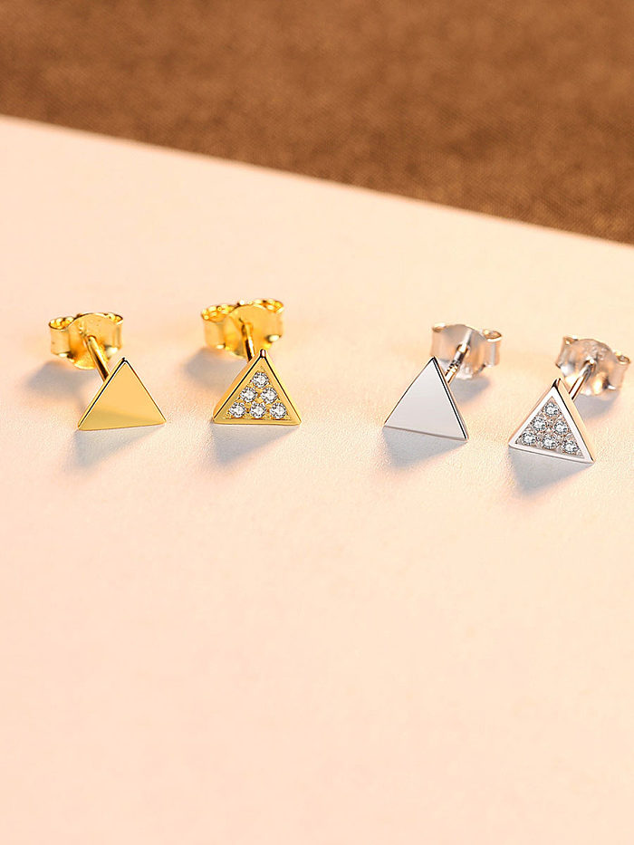 925 Sterling Silver With Cubic Zirconia Simplistic Triangle Stud Earrings