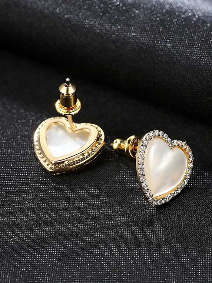 925 Sterling Silver Shell White Heart Minimalist Stud Earring