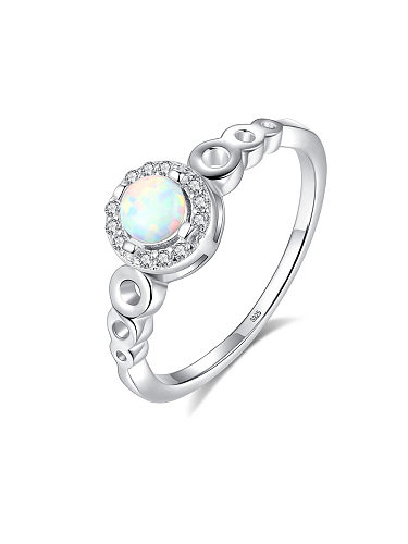 925 Sterling Silver With Opal Simplistic Round Band Rings