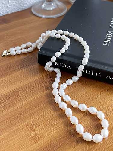 Collar minimalista redondo de perlas de imitación de plata de ley 925