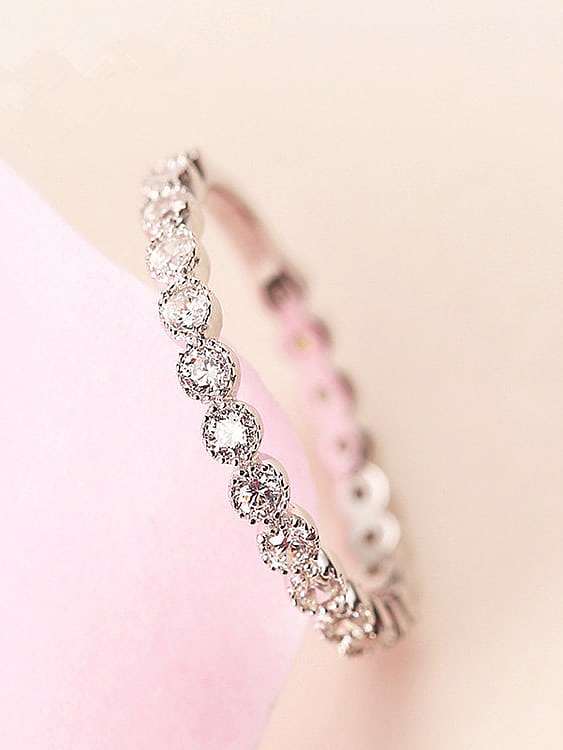 925 Sterling Silver Cubic Zirconia Round Dainty Band Ring