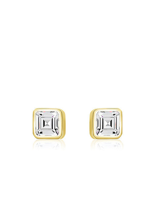 Minimalistischer quadratischer Ohrring und Halskette aus 925er Sterlingsilber mit Zirkonia