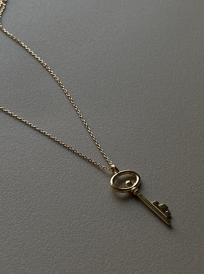 Argent sterling 925 avec colliers pendentif clé lisse simpliste plaqué or