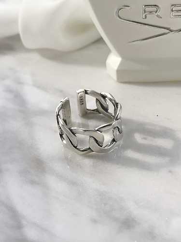 925 Sterling Silver Vintage Wide Chain Free Size Midi Ring