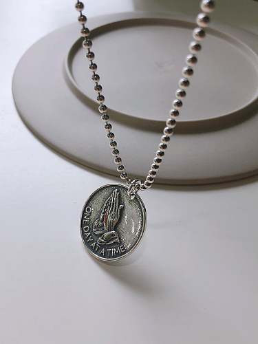 925 Sterling Silver Round Artisan Regligious Necklace