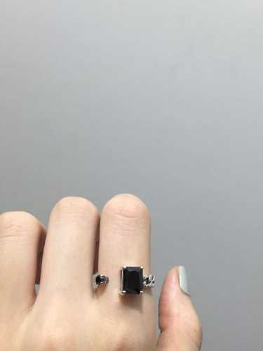 925 Sterling Silver Cubic Zirconia Black Square Vintage Solitaire Ring