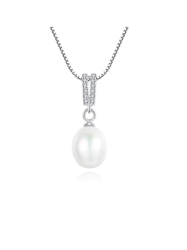 925 Sterling Silver Freshwater Pearl Simple pendant Necklace