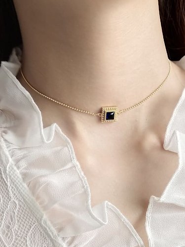 925 Sterling Silver Glass Stone Geometric Vintage Necklace