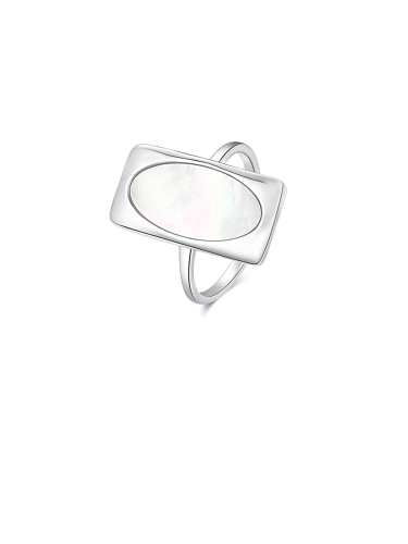 925 Sterling Silver Shell Geometric Vintage Band Ring