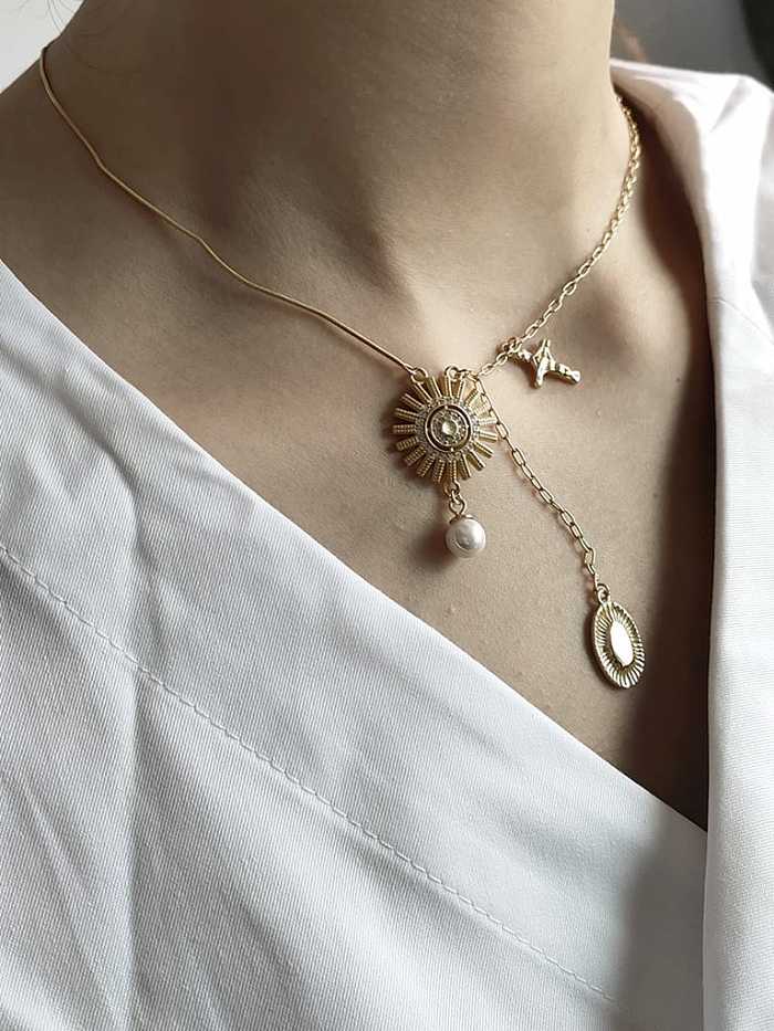 925 Sterling Silver Imitation Pearl Sun Goddess Asymmetric Necklace