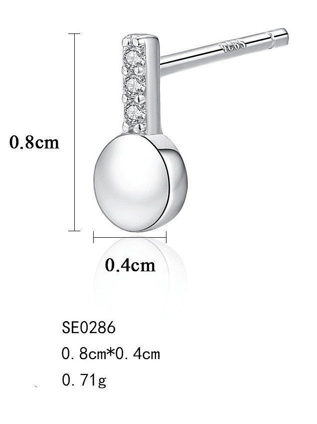 925 Sterling Silver Rhinestone Smooth Round Minimalist Stud Earring