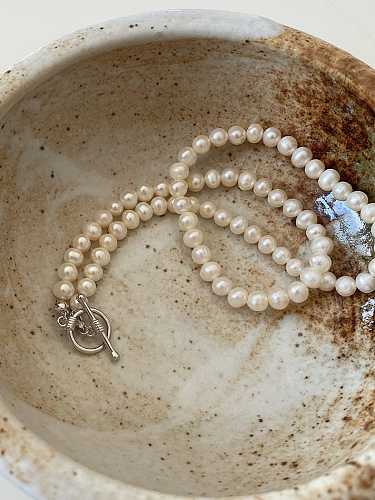 925 Sterling Silver Freshwater Pearl Geometric Vintage Necklace