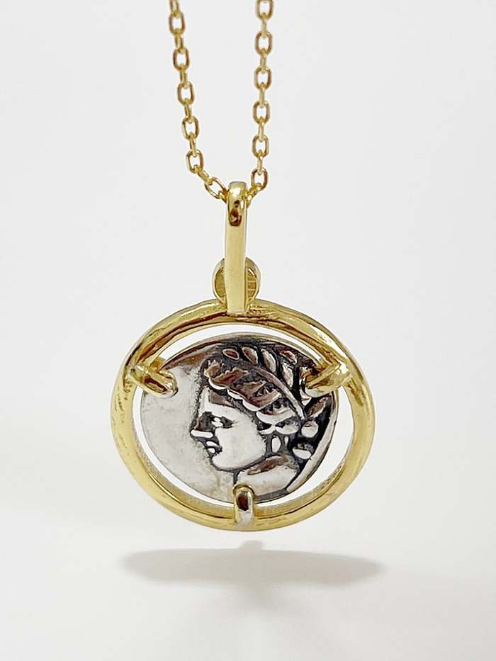 Collier pendentif caractère vintage géométrique en argent sterling 925
