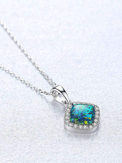 925 Sterling Silver Opal Multi Color Simple square pendant Necklace