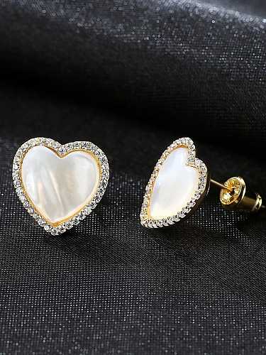 925 Sterling Silver Shell White Heart Minimalist Stud Earring