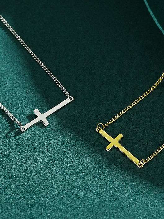 Collier pendentif minimaliste croix lisse en argent sterling 925